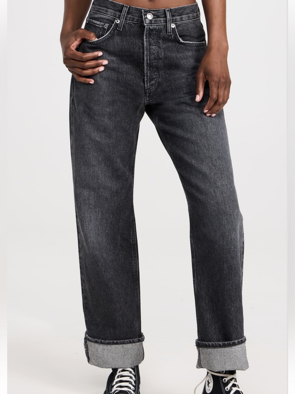 AGOLDE Fran low hung straight jeans dark grey wash button fly sz 32